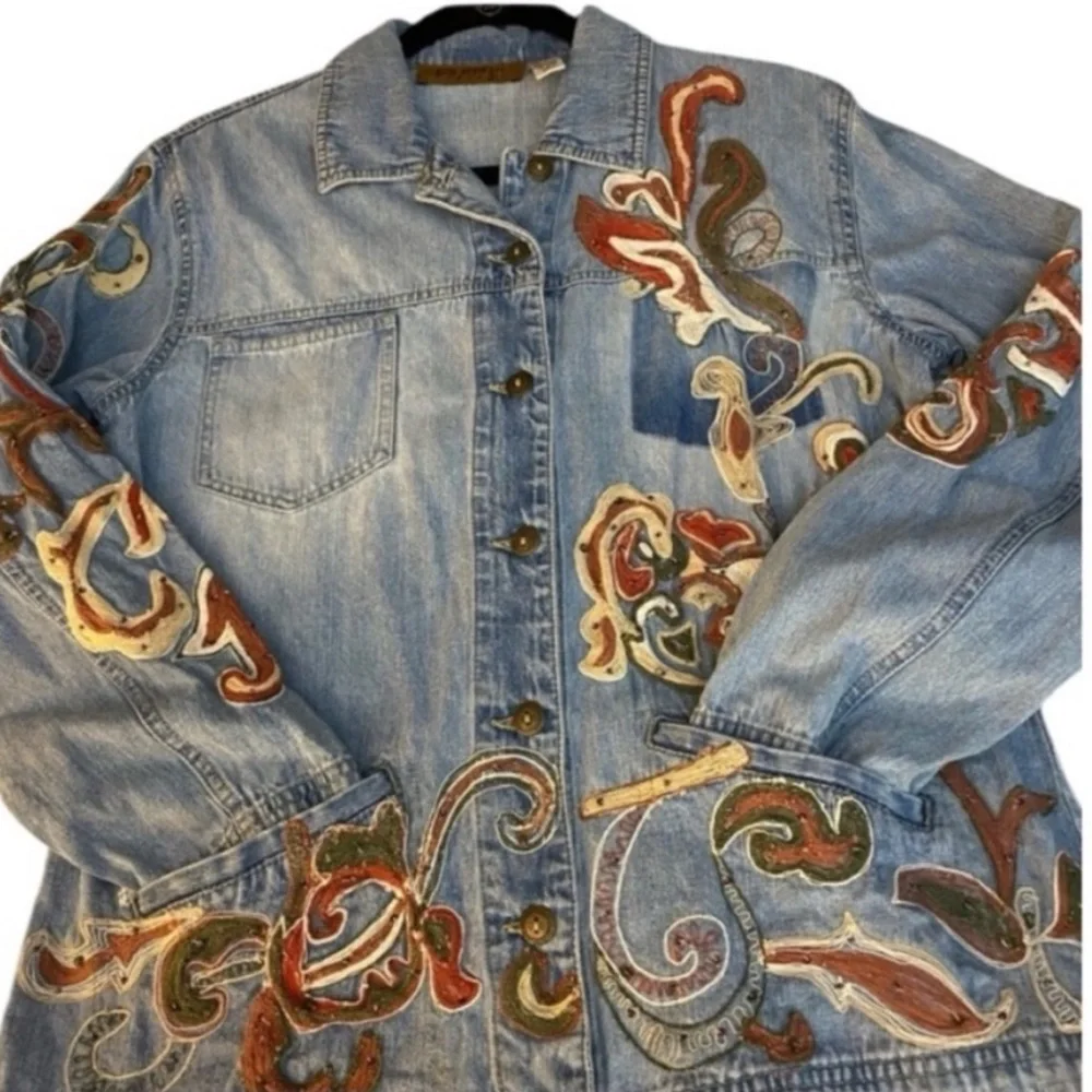 NWOT Boho Embroidered Denim Jacket Sm/Med - Picture 3 of 15